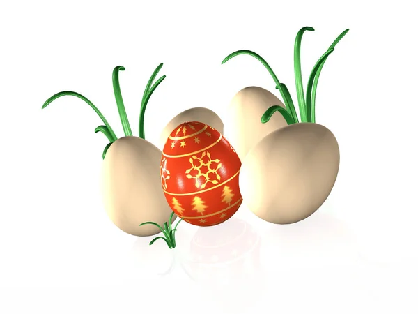Easter Usual Eggs White Reflective Background Illustration — Stock Photo, Image