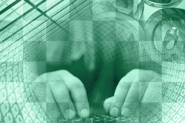 eller klavye - soyut bilgisayar arka planda Yeşiller.