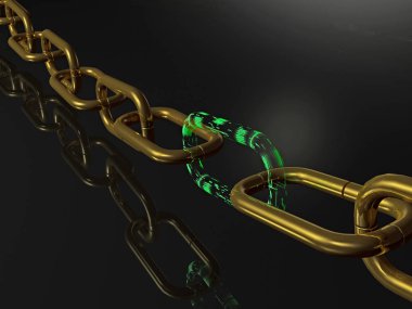 Dijital Merkezi bağlantı, siyah arka plan ile zincir