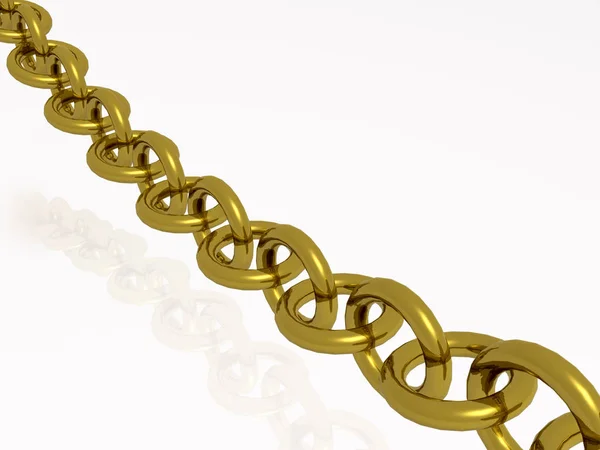 Cadeia com ligações de ouro, fundo reflexivo branco — Fotografia de Stock