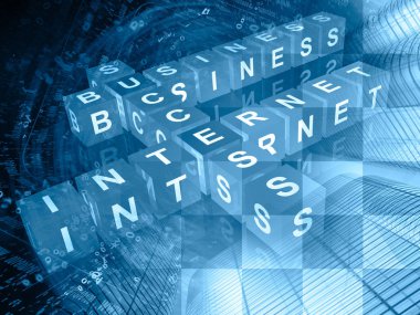 Bilgisayar arka planda küpleri, rakam ve Binalar ile blues