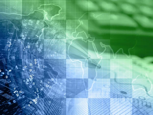 Fondo Empresarial Con Mapa Calculadora Dígitos Verde Azul — Foto de Stock