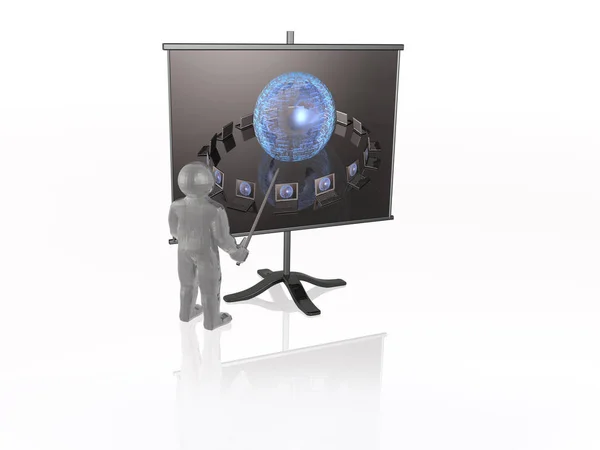 Man with presentation stand, white background — Stock Photo, Image