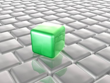 Arka plan, 3d çizim olarak yeşil ve gri küpleri.