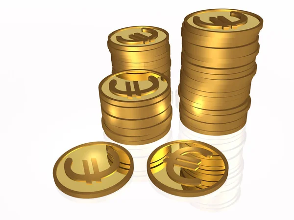 Stacks of gold coins on the white background — Stock Photo, Image