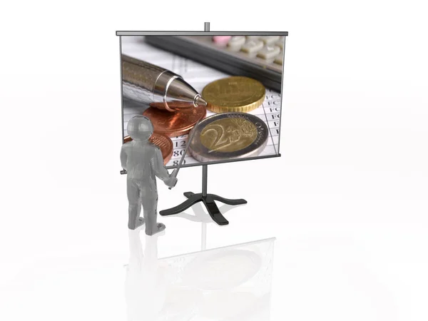 Man with presentation stand, white background