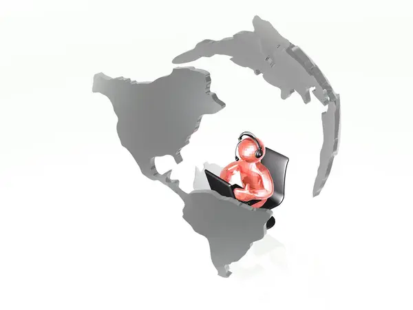Communicatie Rode Man Laptop Witte Achtergrond Illustratie — Stockfoto