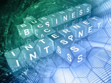 Küpleri ile dijital arka planda, yeşil ve mavi mektuplar.