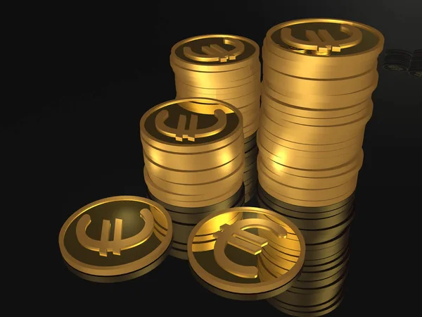 Stapel Von Goldmünzen Auf Schwarzem Hintergrund Illustration — Stockfoto