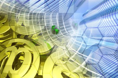 Bilgisayar arka plan - posta işaretleri, Küre ve Binalar