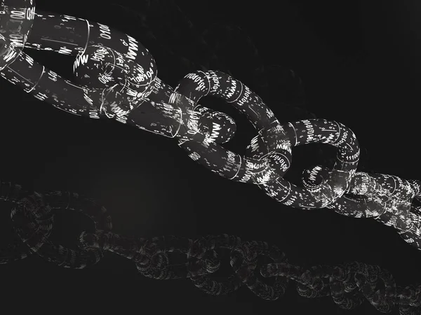 Chain with digital links, black background — Stock Photo, Image