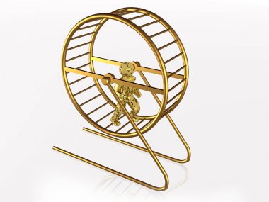 Adam beyaz arka planda, 3d çizim sincap kafes içinde.