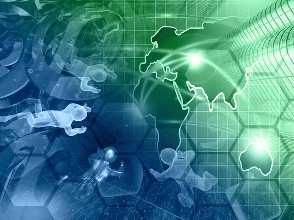 Harita ve mans - soyut bilgisayar arka plan, yeşil ve mavi.