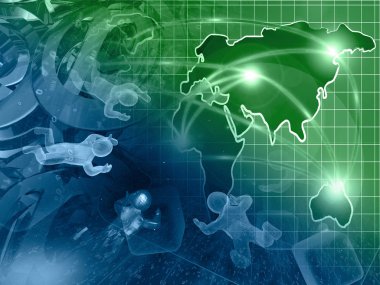 Harita ve mans - soyut bilgisayar arka plan, yeşil ve mavi.