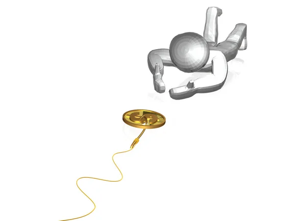 Крюк Монетой Человеком Белом Фоне Иллюстрация — стоковое фото