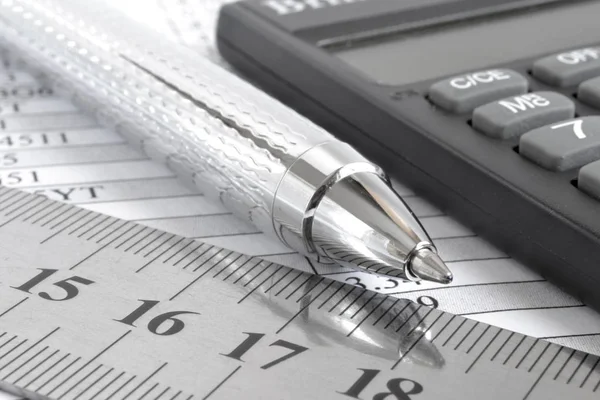 Бізнес Фон Столом Ручкою Калькулятором — стокове фото