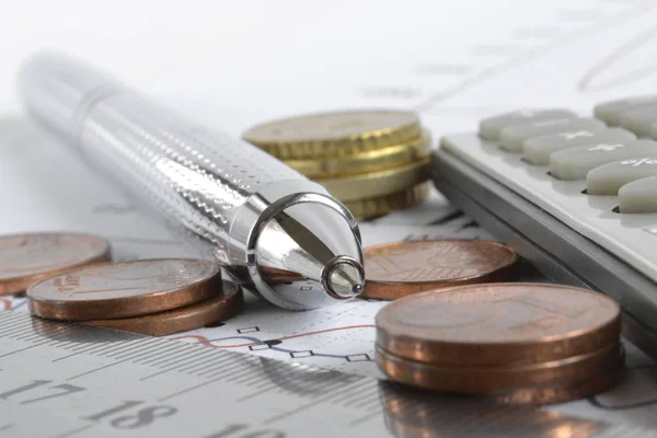 Financial Background Money Calculator Ruler Graph Pen — Stock Photo, Image