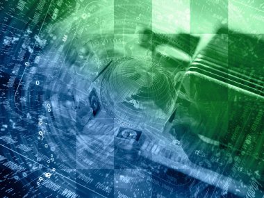 Küre ve mans - soyut bilgisayar arka plan, yeşil ve mavi.