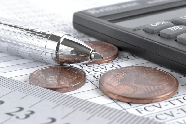 Financial Background Money Calculator Ruler Table Pen — Stock Photo, Image