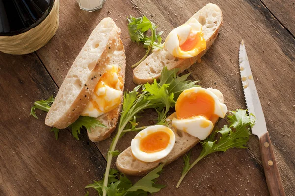 High Angle View Fresh Bread Sices Boiled Eggs Salad — Stock Photo, Image