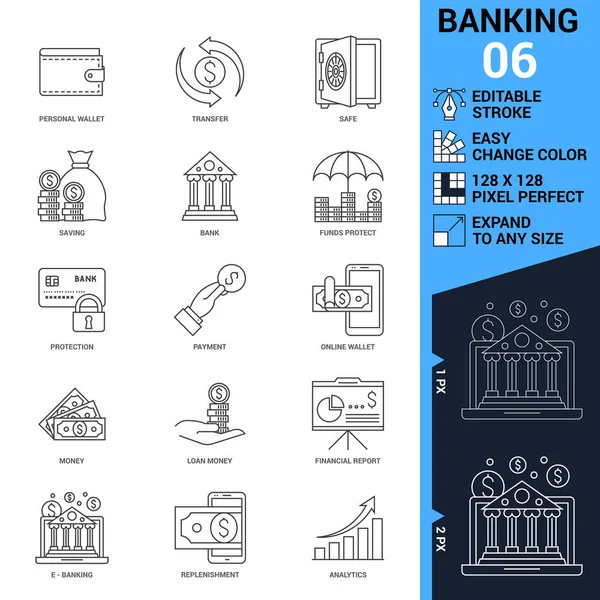 Icone bancarie impostate. Illustrazione vettoriale della linea sottile — Vettoriale Stock