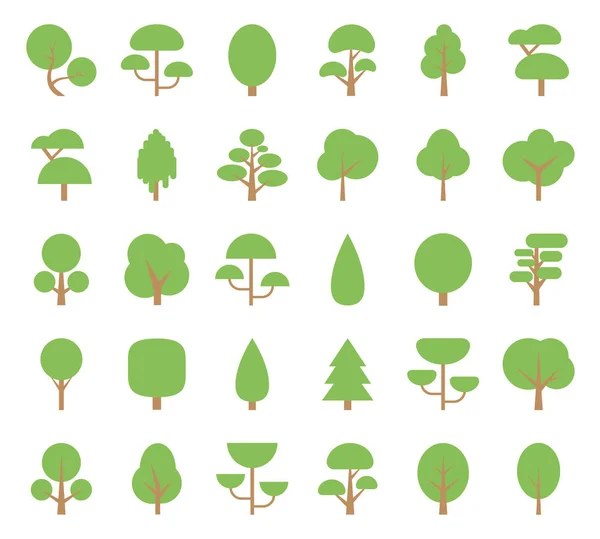 Iconos de árboles planos — Vector de stock