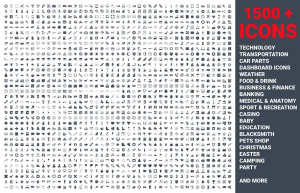 Ensemble de 1500 icônes vectorielles glyphe — Image vectorielle