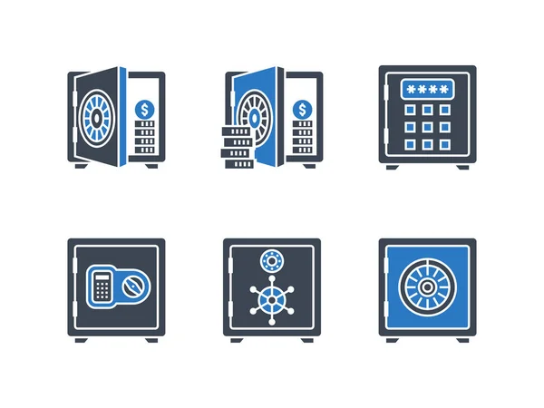 Ensemble d'icônes de glyphe vectoriel liées aux coffres forts. — Image vectorielle