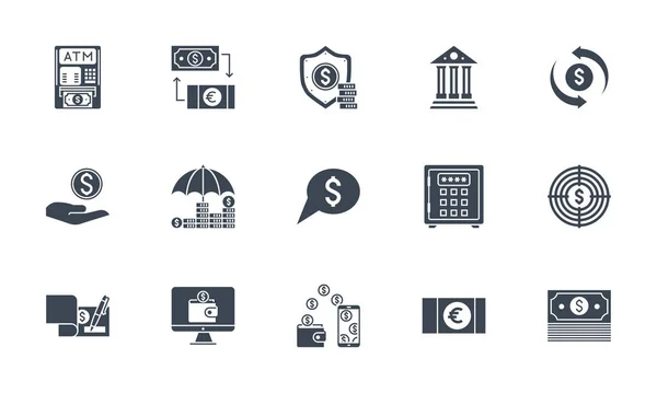 Banking icons set. Related vector glyph icons. — Stock Vector