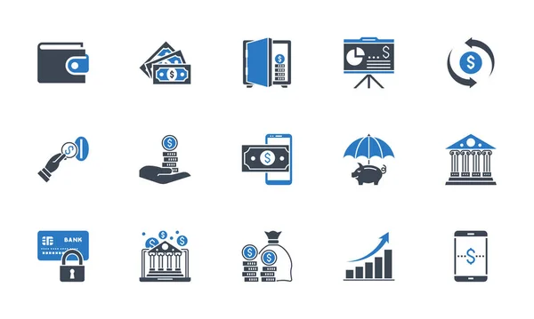 Banking icons set. Black and blue color. — Stock Vector