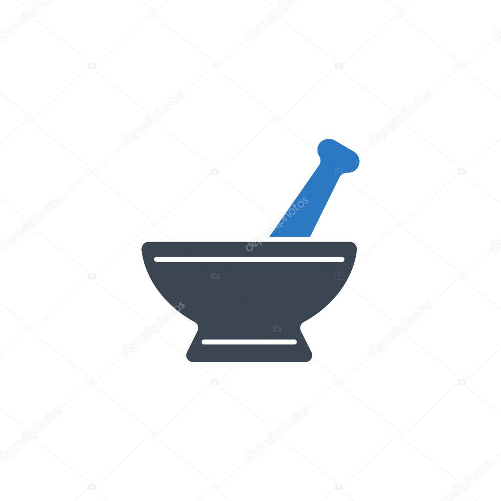 Mortar and Pestle related vector glyph icon.