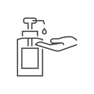 El dezenfektanı ile ilgili vektör ince çizgi simgesi