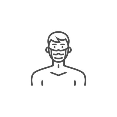 Tıbbi maskeli adam vektör ile ilgili ince çizgi simgesi.