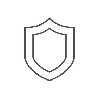 Kalkanla ilgili vektör ince çizgi simgesi.