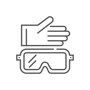 Koruyucu giysi bağlantılı vektör ince çizgi simgesi