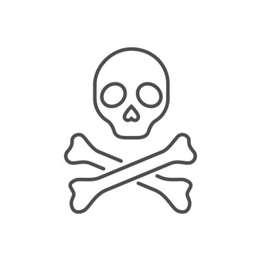 Kafatası ve kemik bağlantılı vektör ince çizgi simgesi.