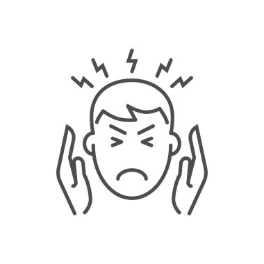 Baş ağrısı bağlantılı vektör ince çizgi simgesi.