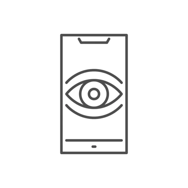 Icône de ligne mince vectorielle liée au smartphone de surveillance. — Image vectorielle