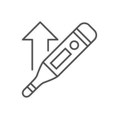 Yüksek sıcaklıkla ilişkili vektör ince çizgi simgesine sahip elektronik termometre.