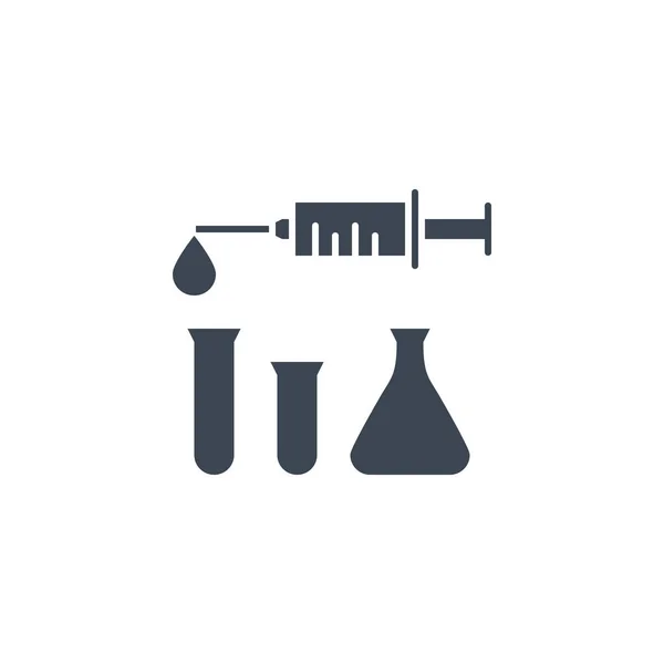 Syringe and Lab Tubes related vector glyph icon. — Stock Vector