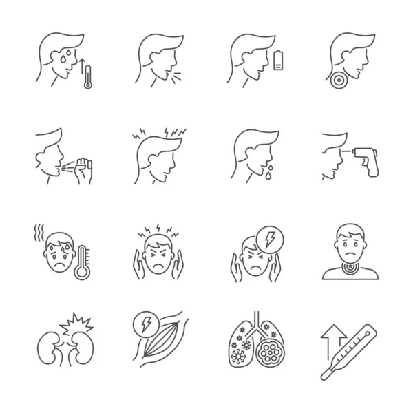 Coronavirus symptomen dunne lijn vector pictogrammen ingesteld. — Stockvector