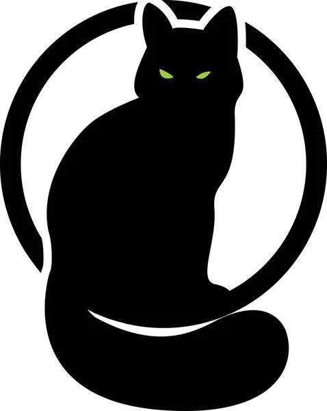 Μαύρη Γάτα Στην Δεύτερη Παραλλαγή Κύκλο Εικονογράφηση Διάνυσμα — Διανυσματικό Αρχείο
