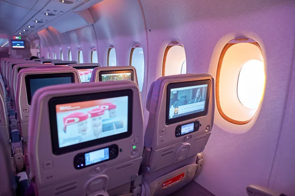 Dentro da Emirates Airbus A380 — Fotografia de Stock