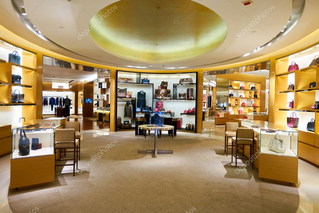 SINGAPORE - CIRCA APRIL, 2019: goods on display at Louis Vuitton store in  Changi International Airport. Stock Photo