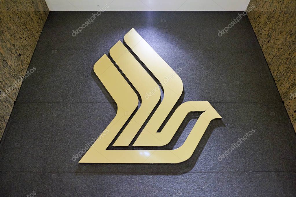 SINGAPORE - CIRCA NOVEMBER 2015: close up shot of Singapore Airlines logo
