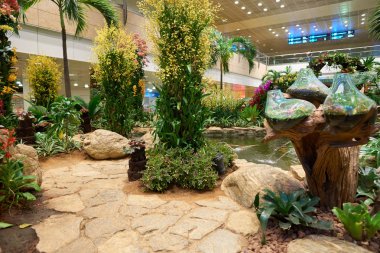 Singapur - yaklaşık Ağustos, 2016: Singapur Changi Havaalanı içinde. Singapur Changi Havaalanı Singapore için birincil sivil Havaalanı ve Güneydoğu Asya'nın en büyük ulaşım merkezleri biridir.