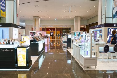 South Korea, Busan - 28 Mayıs 2017: Lotte mağazada içinde Busan