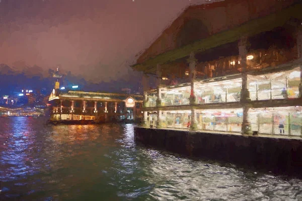 piers in Central, Hong Kong at nighttime