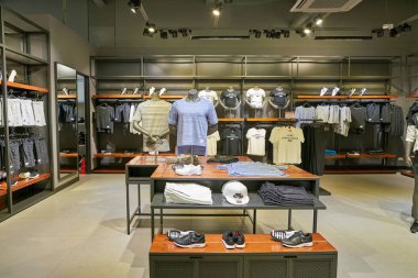 South Korea, Busan - 25 Mayıs 2017: Inside Nike mağaza Busan Lotte Merkezi