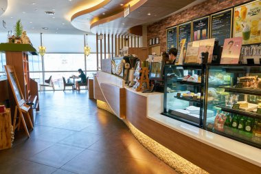 South Korea, Busan - 28 Mayıs 2017: Angel-içinde-bizi kahve içinde Lotte mağazası